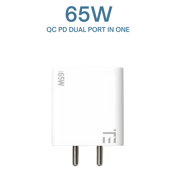 65W QC PD dual port charger with 'realifit' branding on a white background