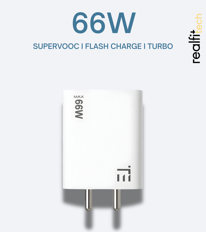 RealFit Tech 66W Flash Charge Adapter – SuperVOOC, Vivo Flash Charge, Warp & Turbo with 6A 65W Cable